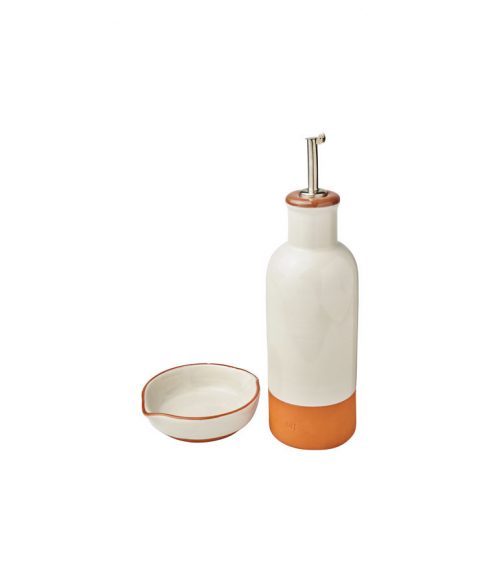 Terracotta set med dressingflaska och dippskål